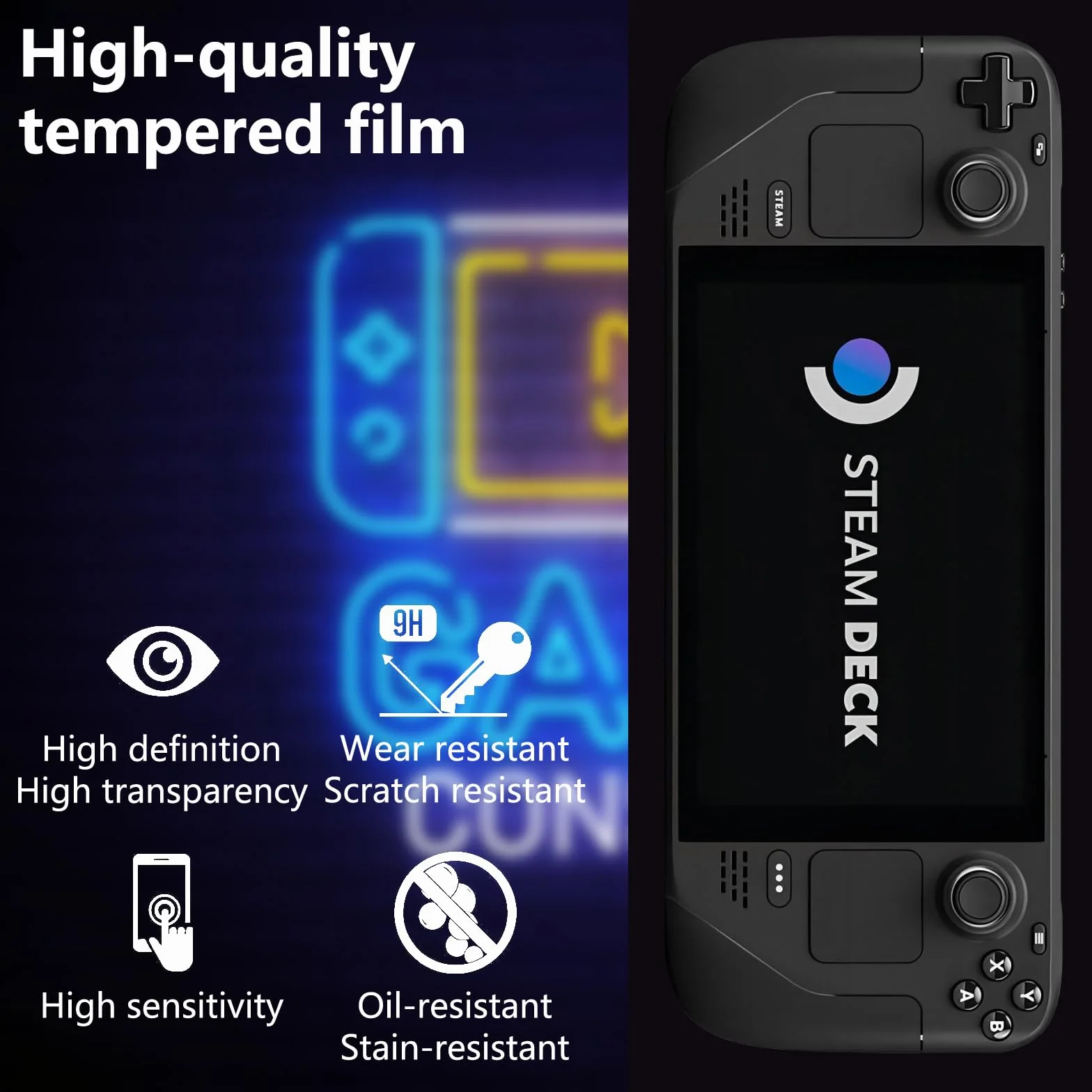 Pellicola salvaschermo per Steam Deck OLED da 7,4 pollici (Nuovo 2023) - Pellicola in vetro temperato 9H, HD trasparente resistente ai graffi, scatola in pelle bovina, confezione da 2