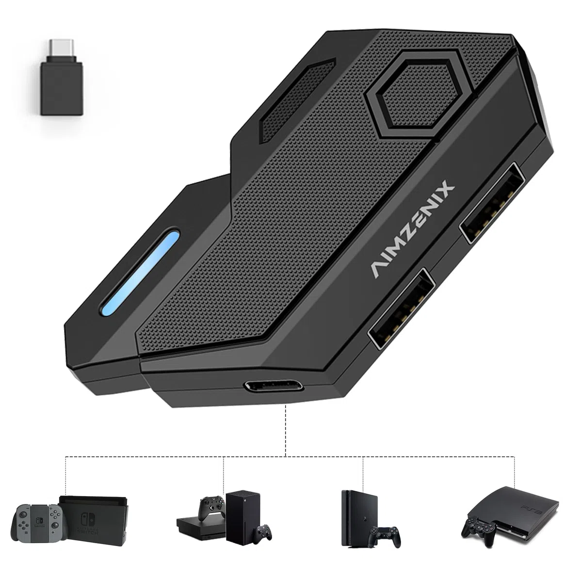 arVin Adattatore tastiera e mouse per Nintendo Switch/Xbox One/Serie S/X/PS3/PS4, convertitore tastiera wireless cablata e 2.4G con mappatura dei tasti e sensibilità del mouse regolabile