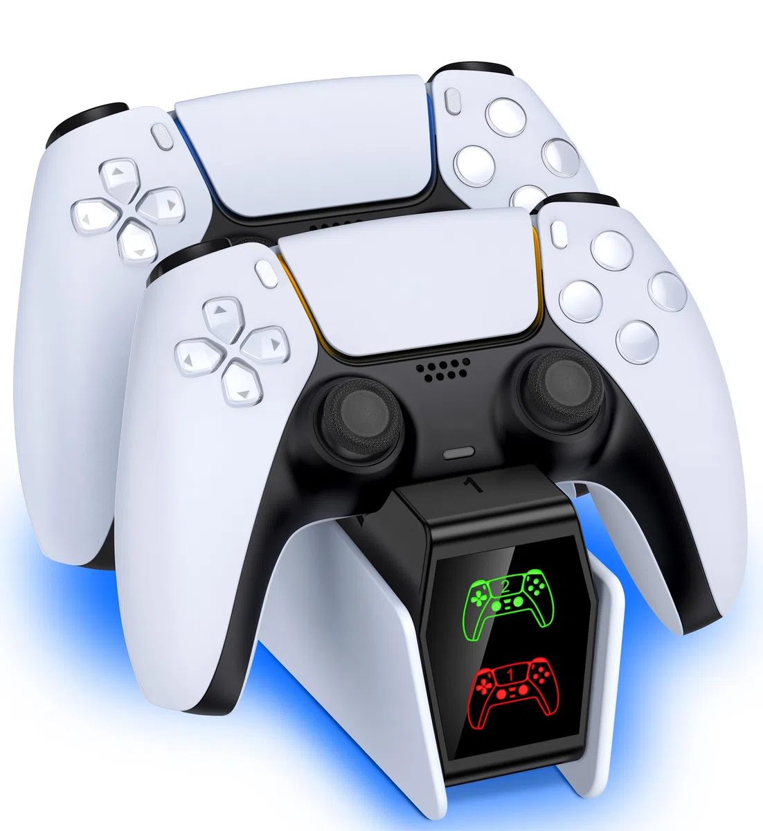 GAMSINGY Base Ricarica PS5, Caricatore Controller PS5 con Ricarica Rapida Di 2 Ore/Luce RGB/Indicatore LED, Caricatore Joystick PS5 per Controller Dualsense Wireless/Edge