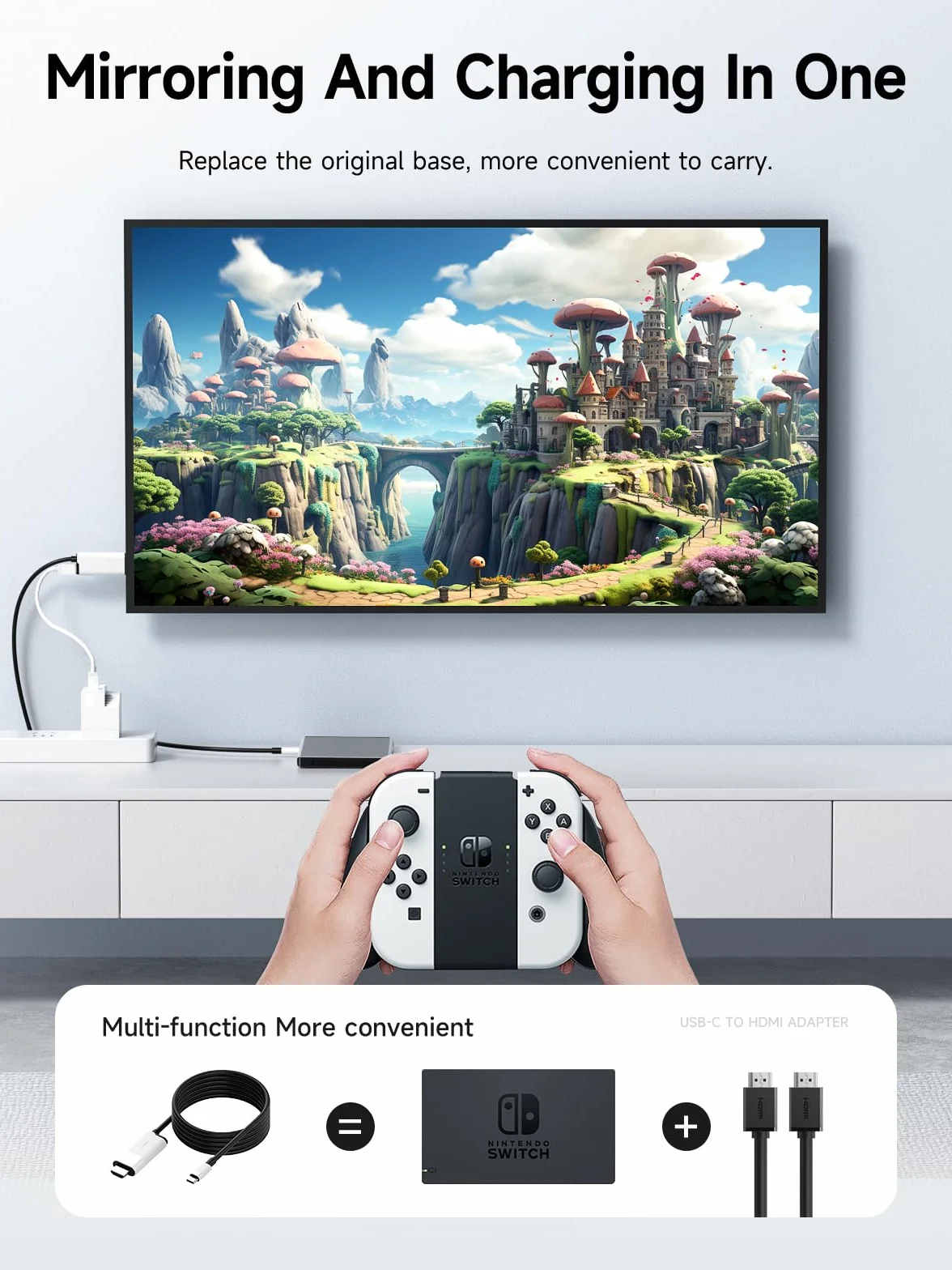 Hagibis Dock per Nintendo Switch OLED, Adattatore USB C a HDMI Con 4K @60Hz, 100W Power Delivery, per Laptop, Tablet, SteamDeck, ROG Ally (Bianco)