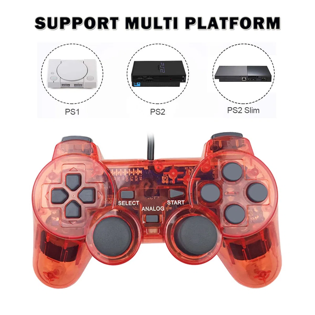 Hovlian 2 Pack PS2 Wired Controller,Double Shock Gamepad Compatible with PS2 Controller (Black 2 PACK)