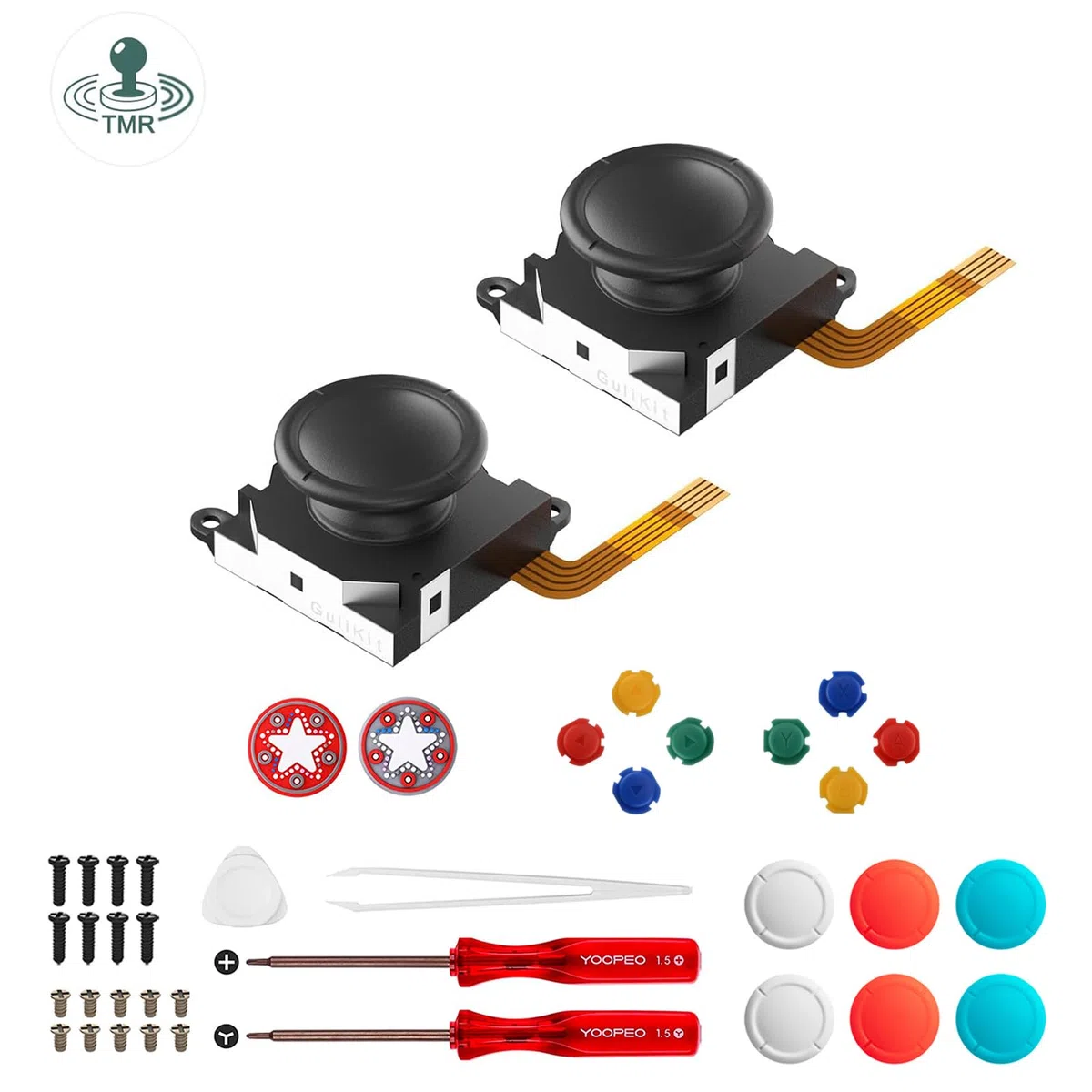AKNES GuliKit TMR Joysticks Kit di Riparazione per Switch OLED/Switch/Switch Lite JoyCon, No Drift Magnetic Stick di Ricambio per Joycon, con Strumenti di riparazione, 4 Colori Tappi Stick - 1 Paio