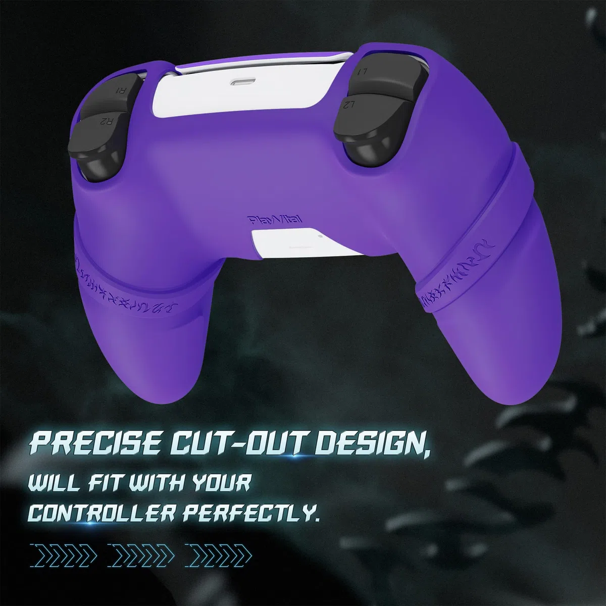 playvital Cover Skin per ps5 Controller,Custodia Protettiva Silicone Antiscivolo per ps5 Joystick&Copri Levette Analogiche&Adesivo Touchpad(Runes)-Compatibile con Base di Ricarica-Viola