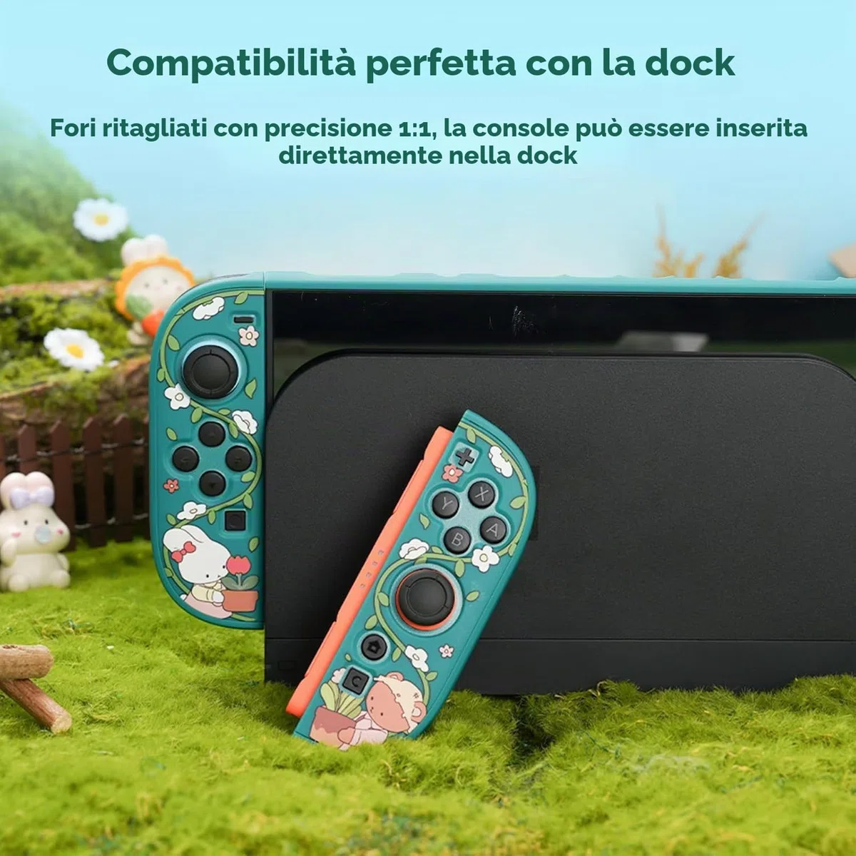 GeekShare Guscio protettivo compatibile con Switch 2, custodia agganciabile Kawaii Cartoon per Switch 2, cover con design antigraffio e antiurto - Bunny Garden