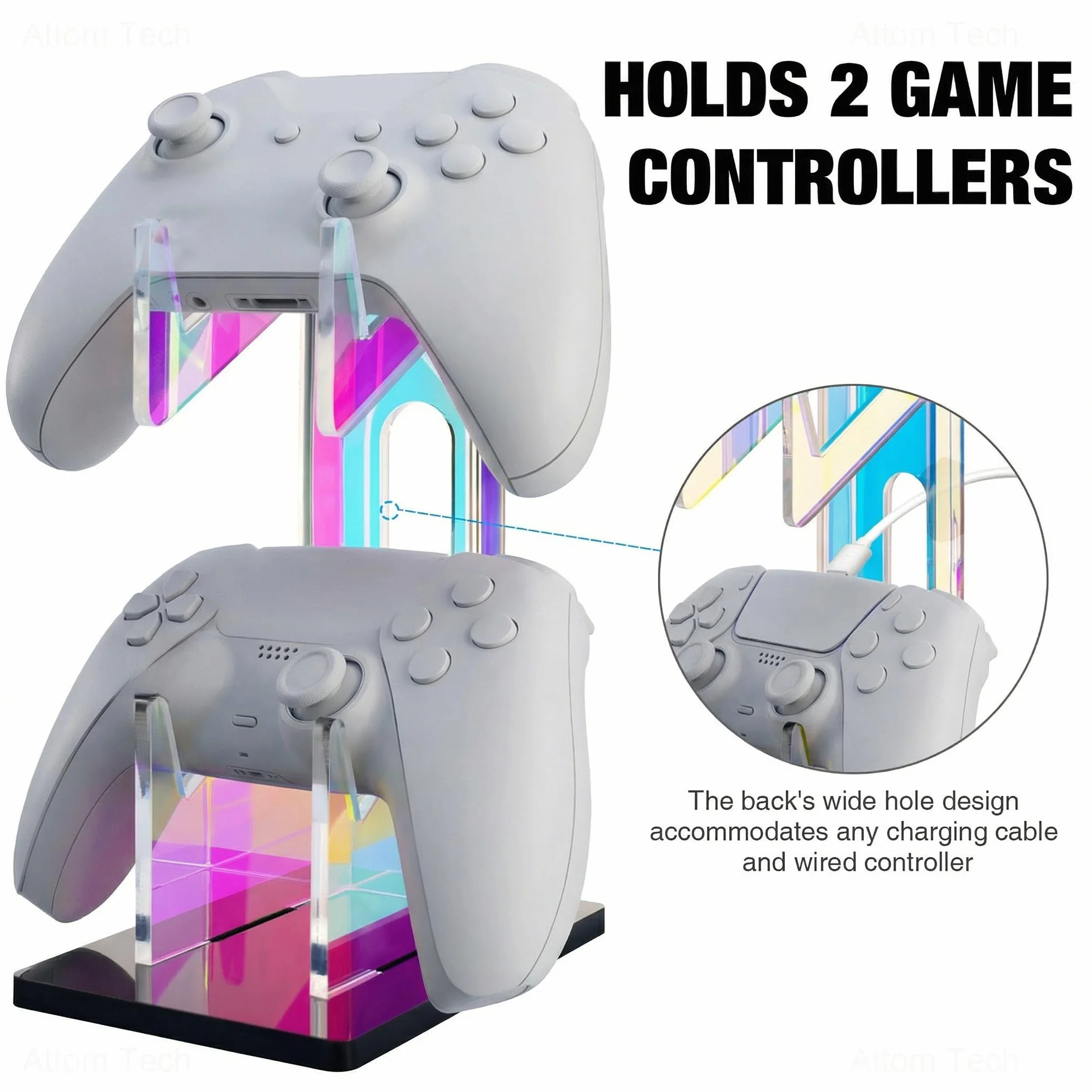NiHome Supporto universale per controller di gioco a 2 livelli in acrilico iridescente per PS5 Xbox ONE Switch colorato supporto per controller accessori da gioco antiscivolo stabile acrilico
