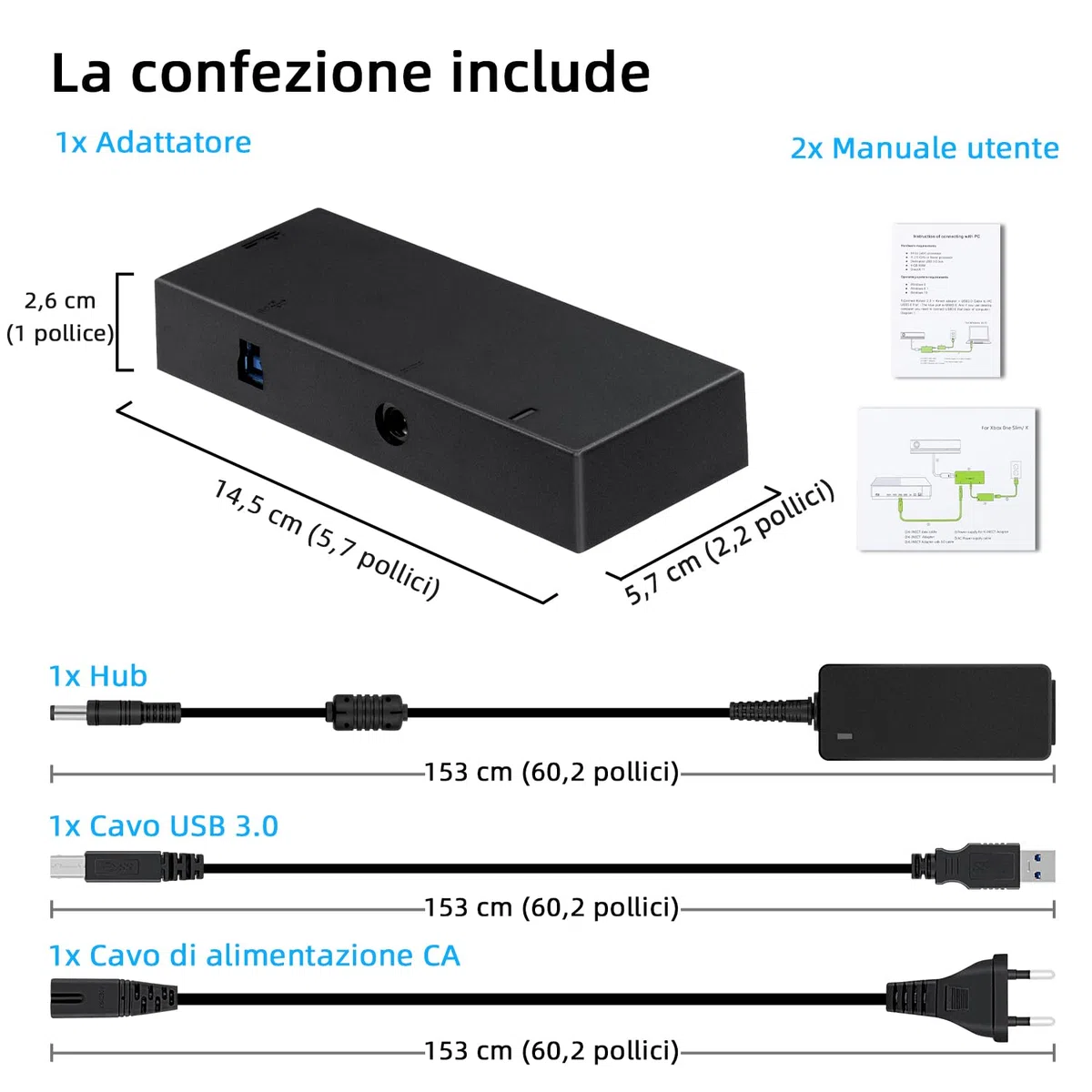 Mcbazel Xbox One Sensor Converter per Kinect 2.0 Adattatore sensore con alimentatore compatibile con X-box One Slim/X-box One X/PC - Spina UE