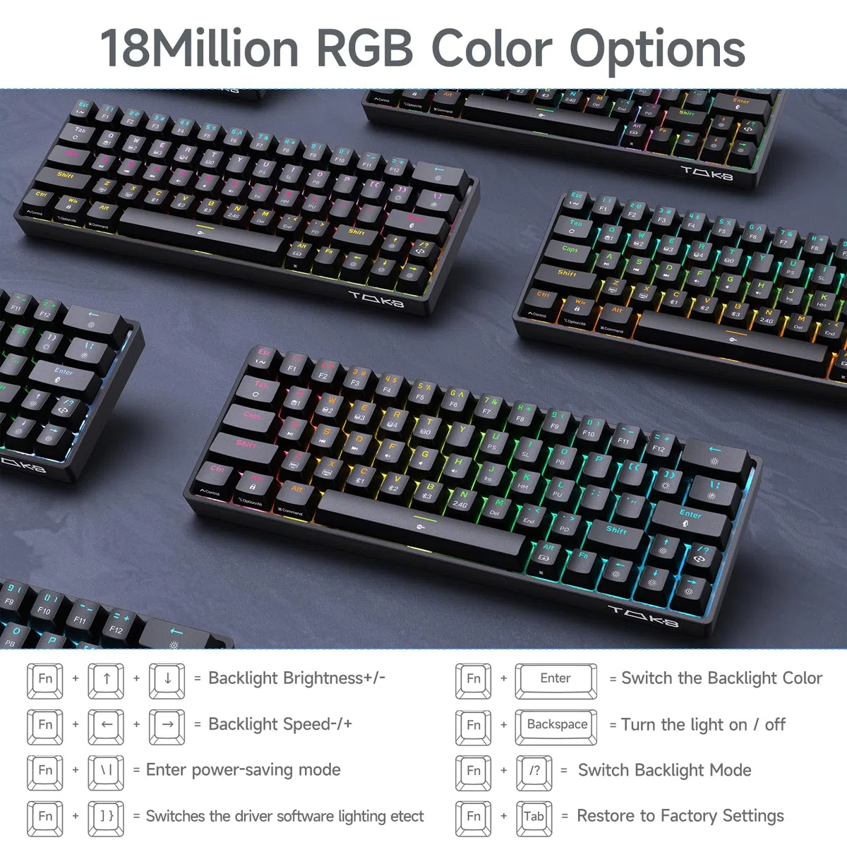 TMKB Technology Mechanical KeyBoard T63 Tastiera Wireless Meccanica Gaming con 2.4Ghz/Bluetooth/Type-C,Retroilluminazione RGB,Double-Shot Keycaps Compatibile con Win/Mac,Nero