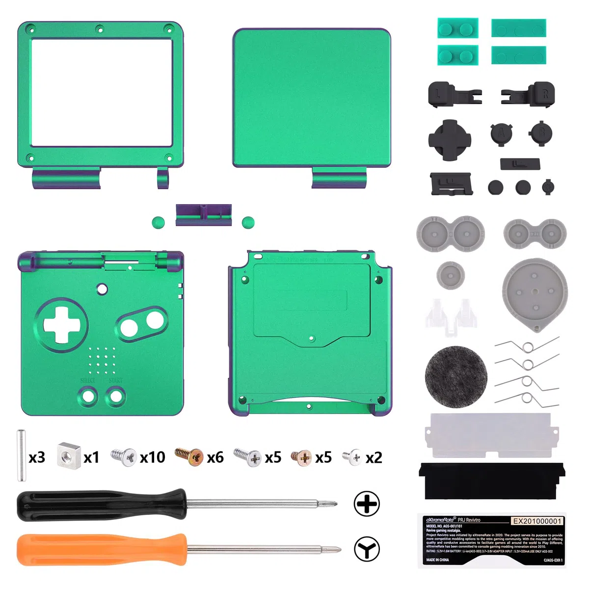 eXtremeRate Cover Scocca Ricambio per Gameboy Advance SP,Custodia Tasti Pulsanti Kit per GBA SP Console-Compatibile con IPS&Standard LCD(Non Include Console&IPS Schermo)-Camaleonte Verde Viola