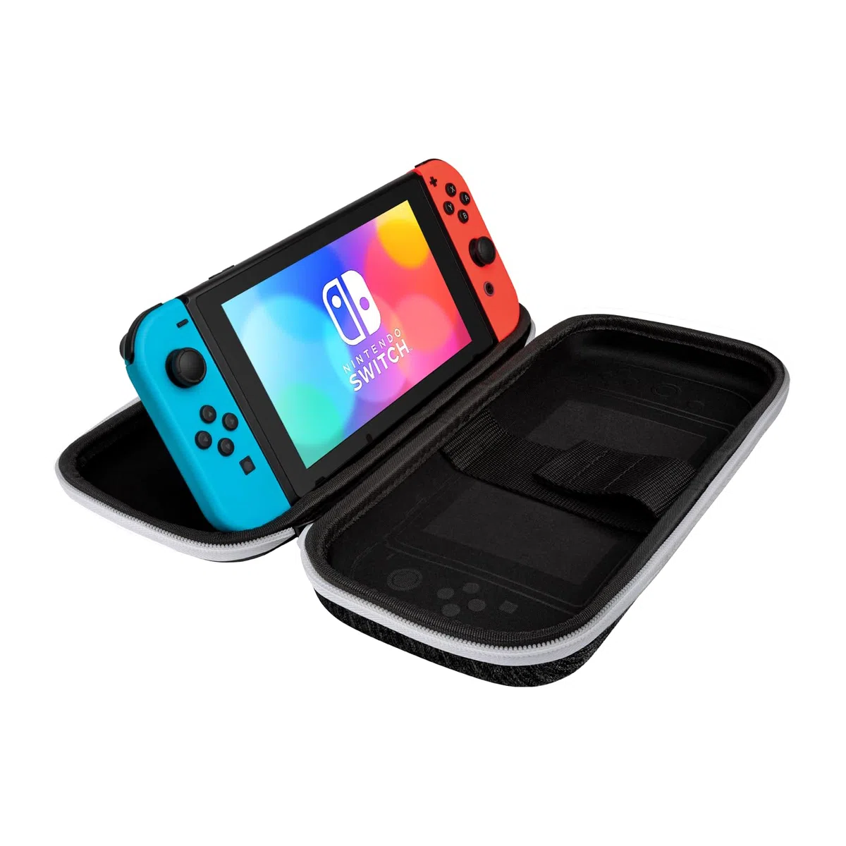 PDP Gaming Slim Deluxe Travel Case with Built-in Console Stand & Removeable Wrist Strap Black & White - Nintendo Switch