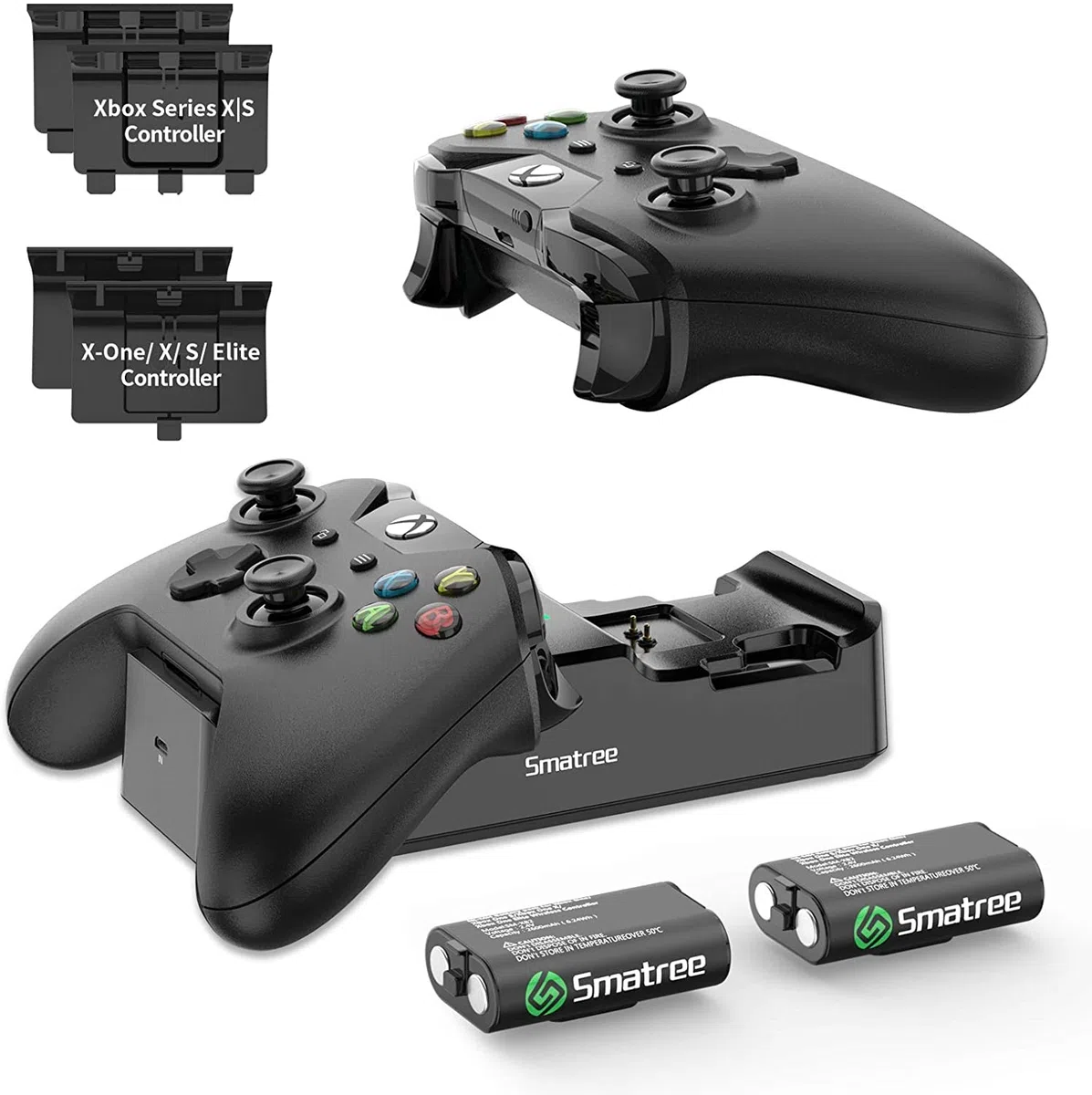 Smatree Stazione di Ricarica per Controller Xbox One/Series X/S Con Batterie e Caricatore a Doppio Canale