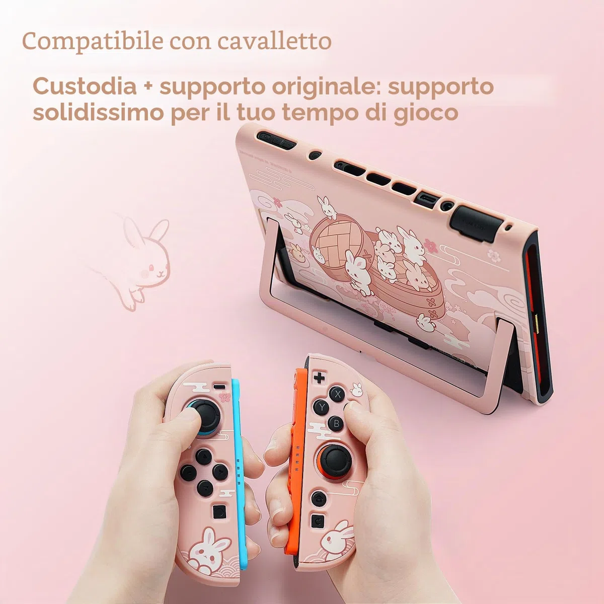 GeekShare Guscio protettivo compatibile con Switch 2, custodia agganciabile Kawaii Cartoon per Switch 2, cover con design antigraffio e antiurto - Coniglio panino al vapore