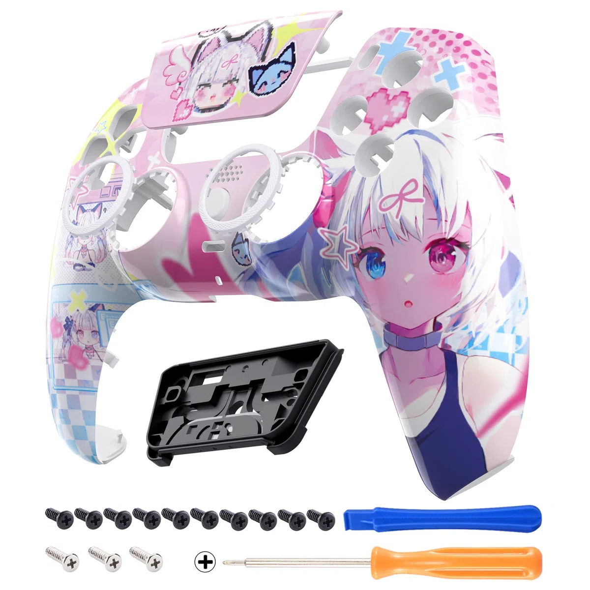 eXtremeRate Luna Cover per ps5 Controller,Shell Frontale Touchpad Ricambio,Scocca Ridisegnata&Anelli per ps5 Joystick BDM 010/020/030/040/050, MeWoow