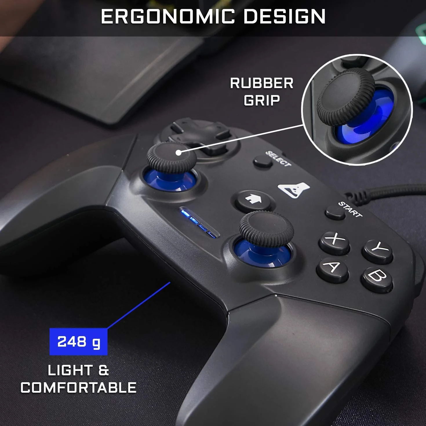 THE G-LAB K-Pad Thorium Controller di Gioco PC e Ps3 USB con Cavo - Vibrazione Integrata, Gamepad Game Controller con Cavo Elettrico - Joystick per PC Windows 10-11, Ps3, Android (Nero)