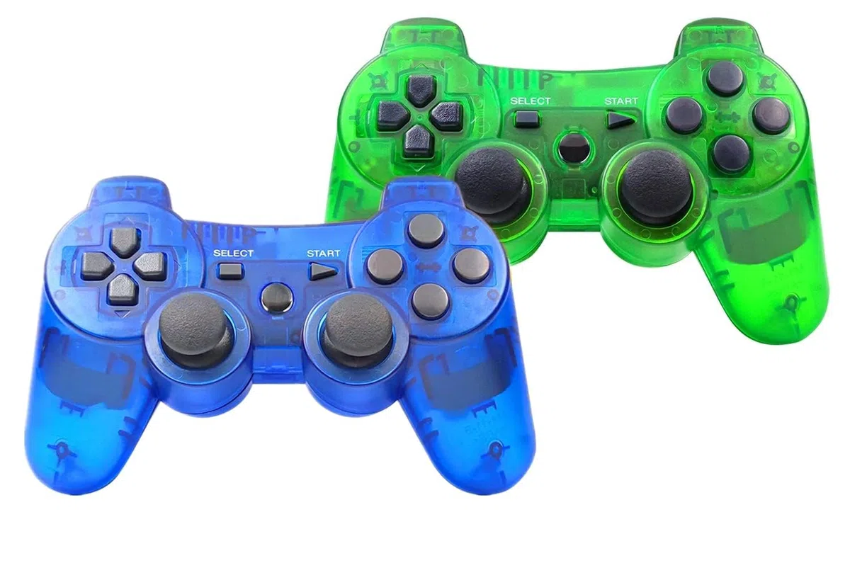 PS-3 Controller 2 Pack, Dual Shock 3 Wireless Gamepad Joystick for PlayStation 3, Compatible with PS-3 Console, Ergonomic Design, Rechargeable Battery, Vibration Feedback - 2 Controllers in Set
