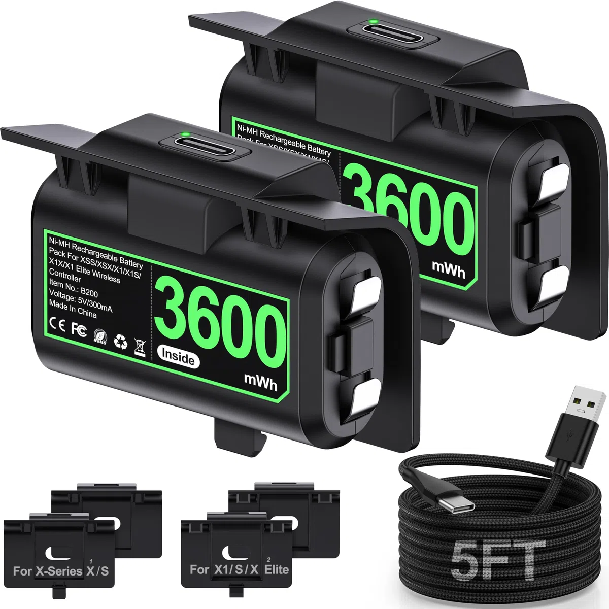 Elegamefy Batteria per controller Xbox Series X/S, batteria ricaricabile per controller Xbox One/One S/One X/Elite