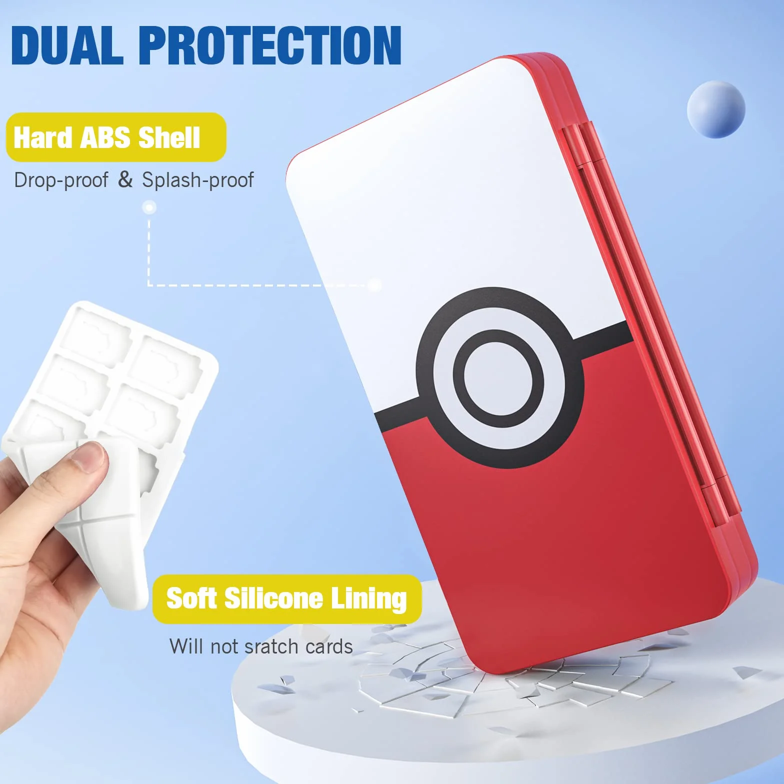 MoKo Porta Schede, Custodia Porta Cartucce di Gioco Compatibile con Switch 2/Switch OLED 2021/Lite, Custodia Protettiva con 48 Scompartimenti Schede Gioco, 24 Scompartimenti Micro SD, Bianco&Rosso