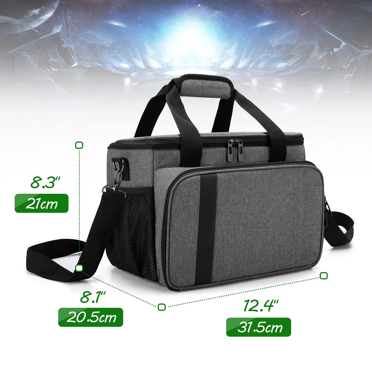 CURMIO Borsa da trasporto compatibile con console di gioco Xbox Series X e accessori, borsa da trasporto portatile con tracolla per controller, cavi, cuffie, solo borsa, Grigio