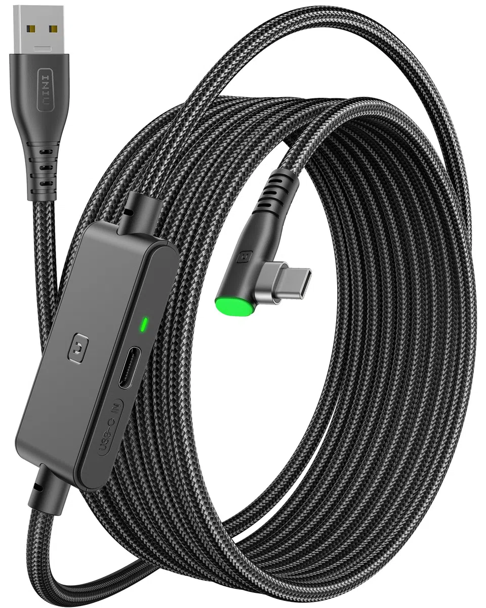INIU Cavo Link 5m, Compatibile con Meta/Oculus Quest 3/2/Pro e Pico 4 Steam VR/PC di gioco, Trasferimento Dati ad Alta Velocità, USB A 3.0 a USB C Lnk Cable per VR Headset, Porta USBC separata
