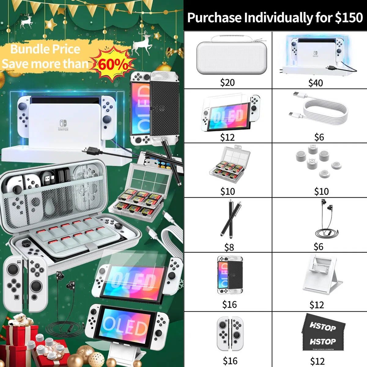 Accessori Switch OLED 25 in 1 per Nintendo Switch OLED,Set Regalo di Coperture Antipolvere Illuminate per Switch OLED con Custodia Switch OLED,Cover Switch OLED,Coperchio Antipolvere Switch OLED