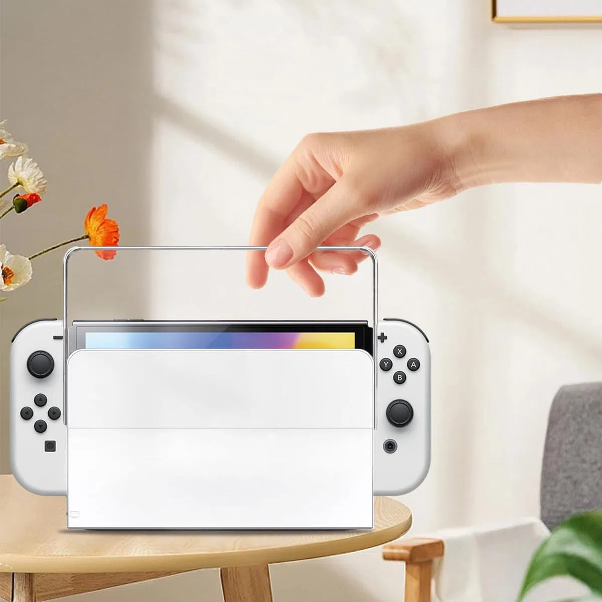 Cover frontale personalizzata per Nintendo Switch OLED Charging Dock, interruttore antigraffio OLED Dock Cover trasparente rigida di ricambio per interruttore OLED dock di ricarica, trasparente