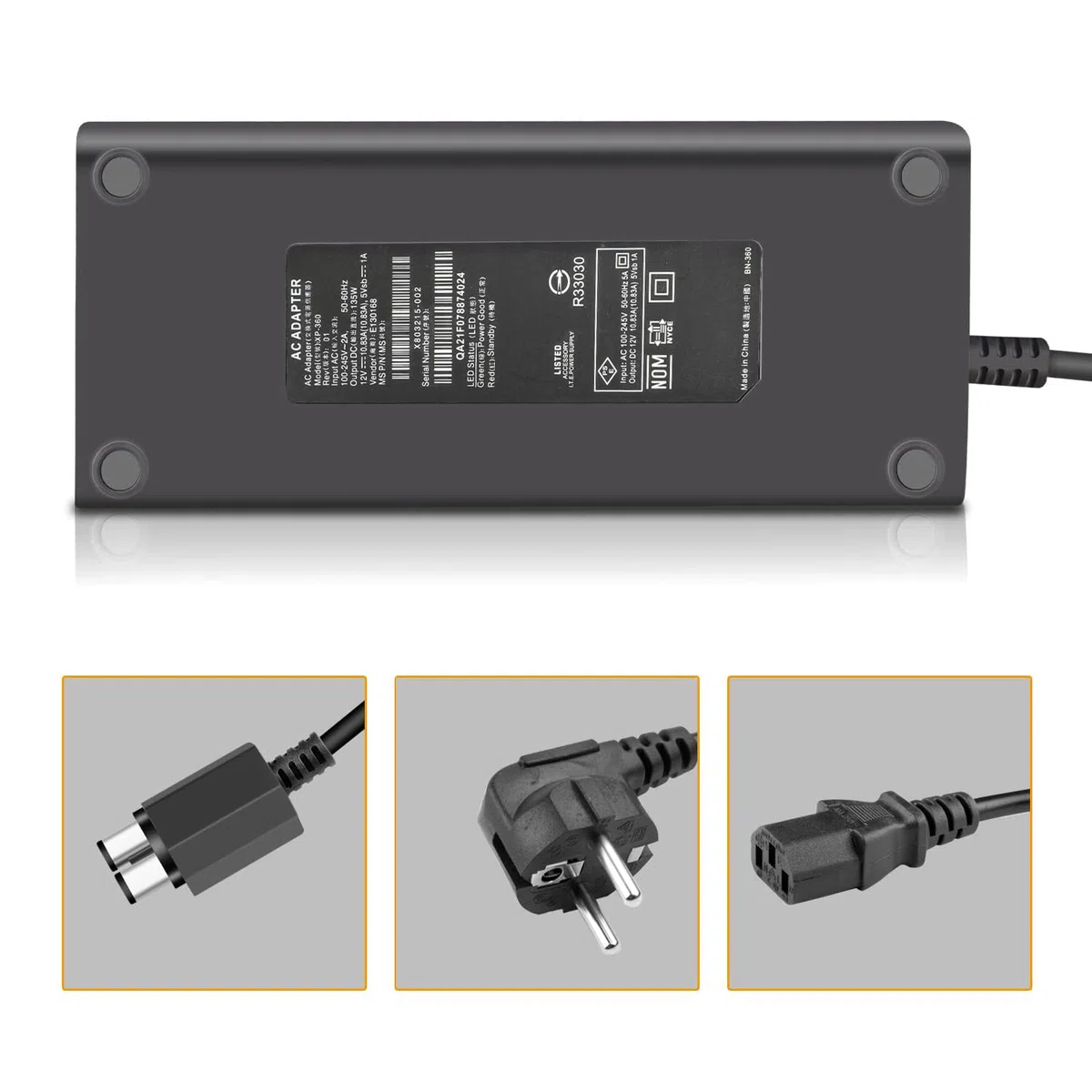 Labtec - Alimentatore Labtec con cavo di alimentazione per console Microsoft Xbox 360 Slim, 100-220 V