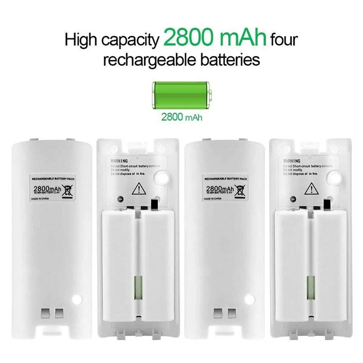 CICMOD Stazione di Ricarica 4 Batterie Ricaricabili per Nintendo Wii Telecomando capacità 2800 mAh Bianco