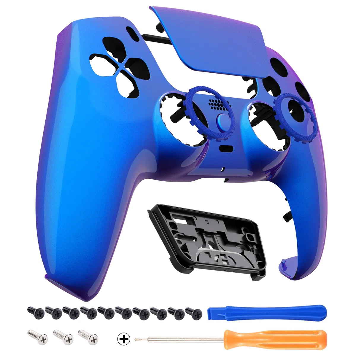 eXtremeRate Luna Cover Ricambio per ps5 Controller,Custodia Copertura Frontale Scocca Shell Ridisegnata Compatibile con ps5 Joystick BDM-010/020/030/040/050, Camaleonte Viola Blu