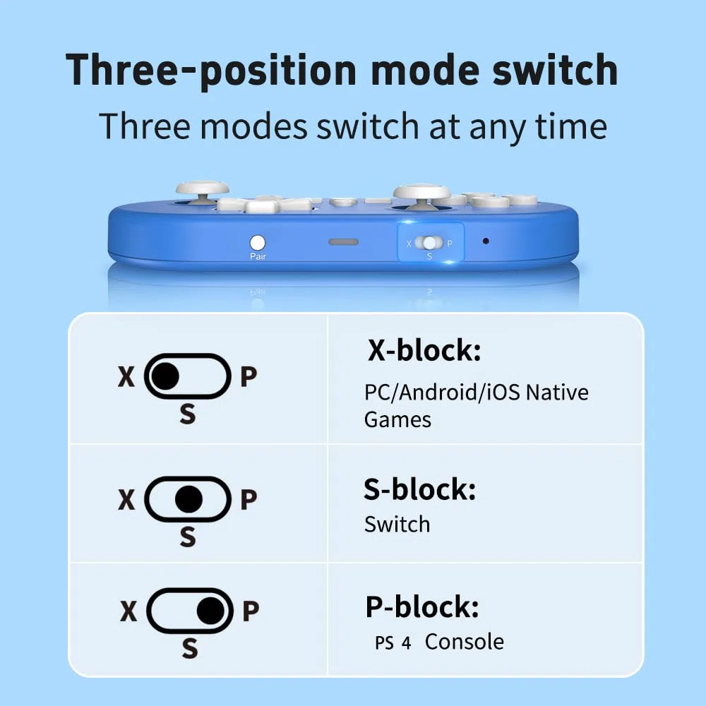 ShanWan Controller di Gioco Wireless Compatibile con PC/iOS/Android/Switch/PS, Controllo del Movimento del Giroscopio, Feedback Vibrazione, Controller di Gioco Bluetooth (blu)