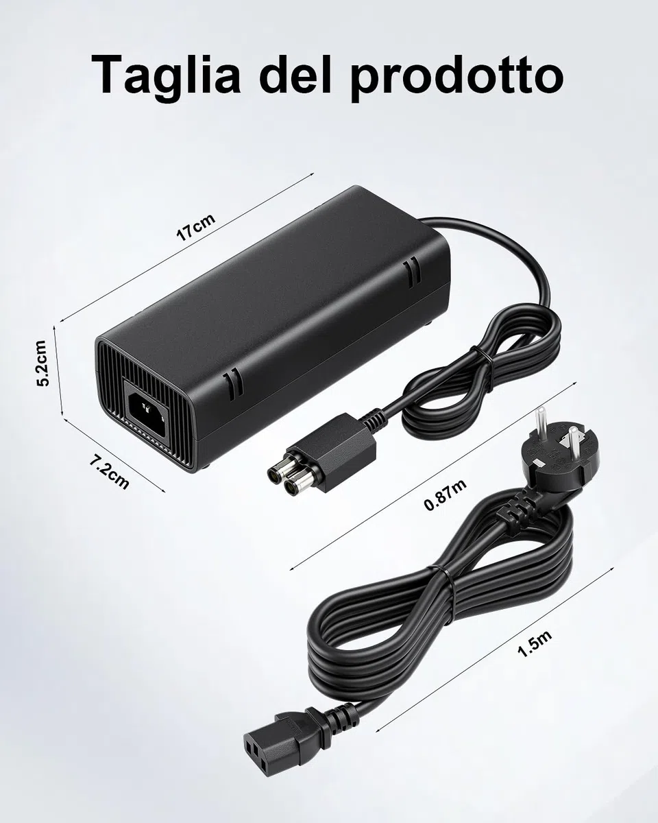 Alimentatore per Xbox 360 Slim, Alimentatore Console Xbox 360 Slim Caricatore, con cavo di ricarica europeo