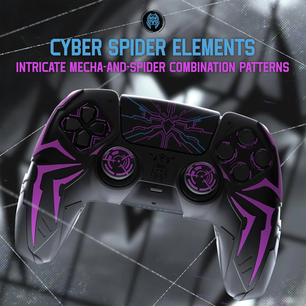 PlayVital Cover Controller per ps5 Joystick Custodia Silicone Skin Antiscivolo Grip Ergonomico, 2 Copri Analogici e 6 Adesivi, Adatto per ps5 Base di Ricarica, Cyber Spider - Nero&Viola