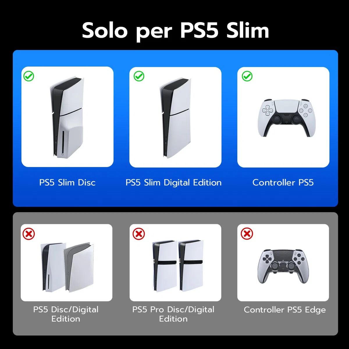 Wigearss Supporto Verticale PS5 Slim con Doppio Caricatore Controller, Base di Ricarica Joystick PS5 con Illuminazione RGB per PS5 Slim DE/UHD, Non per PS5/PS5 Pro