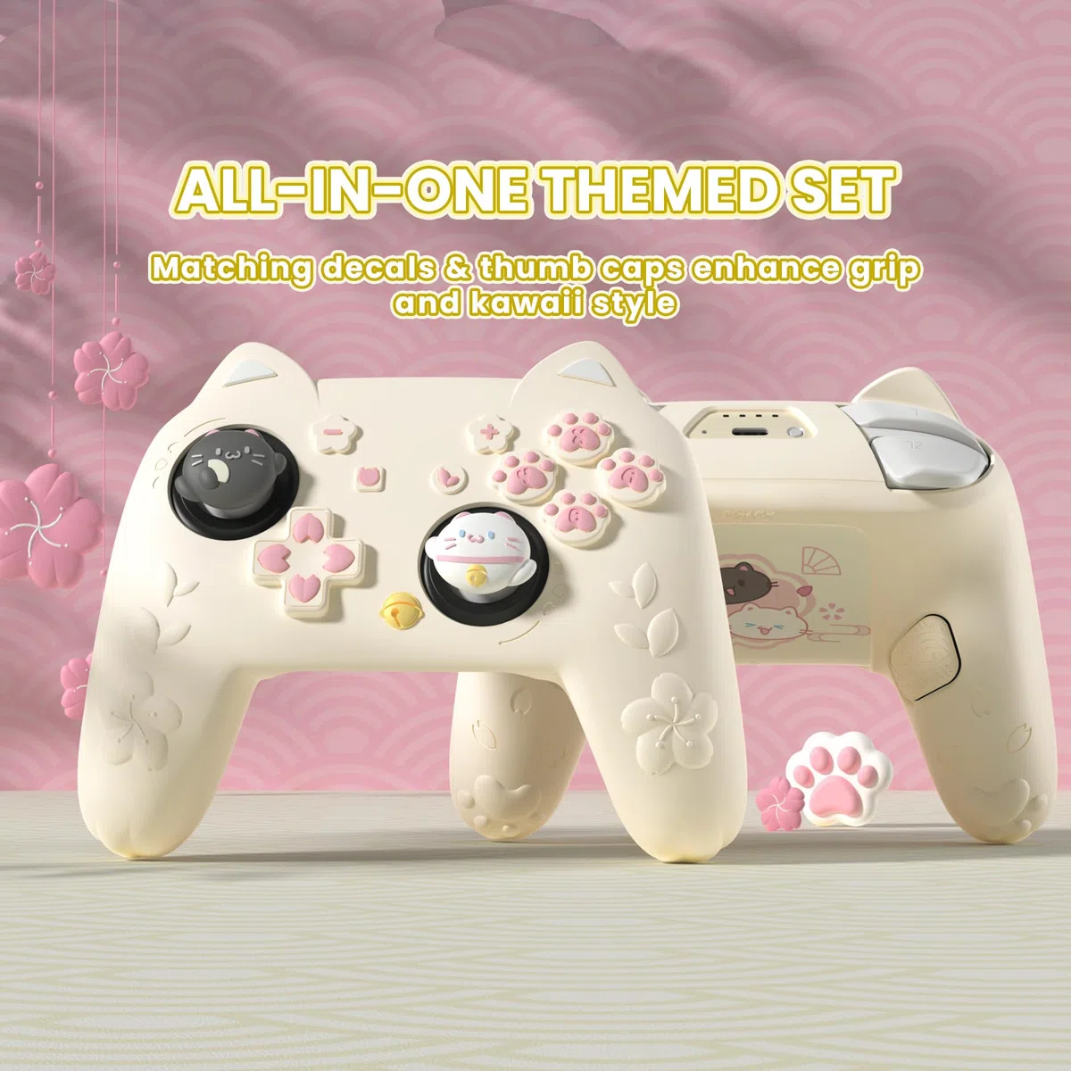 PlayVital Custodia in Silicone per Nintendo Switch 2 Pro Controller, Cover Protettiva con Copri Levette Analogiche, Tasti Posteriori e Adesivi, Accessori Carini, Gattino di Fiori-Giallo