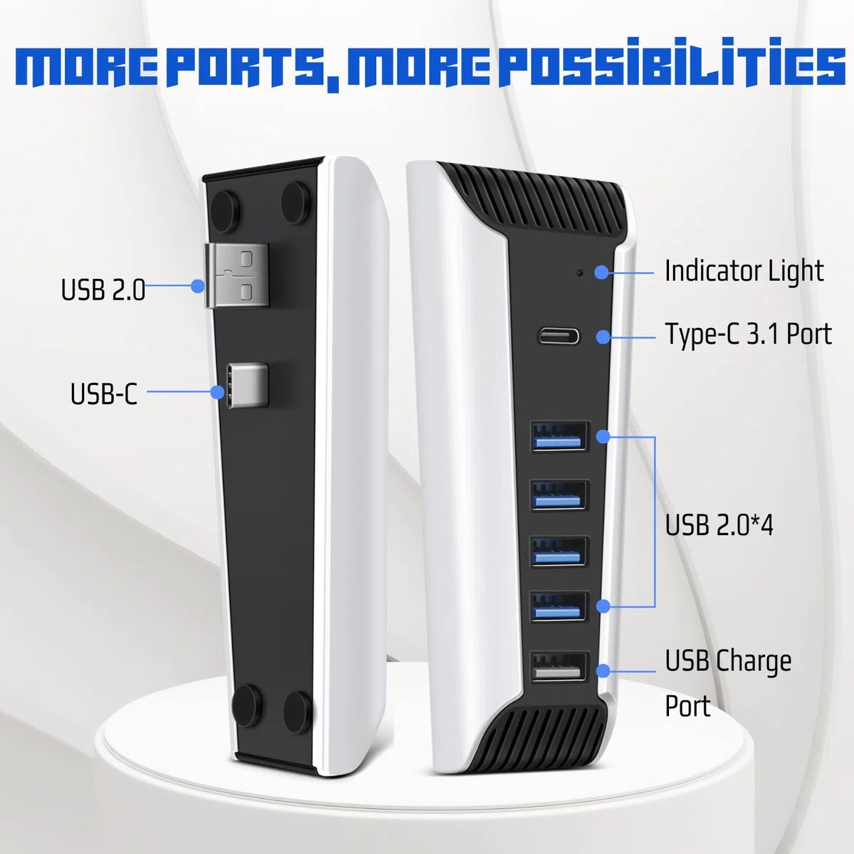 TNP Hub USB per console PS5 – Extender porta USB ad alta velocità per accessori PS5 con 4 x USB 2.0, 1 x USB 3.1 e 1 x porta di ricarica, adattatore di espansione USB per console Playstation UHD e