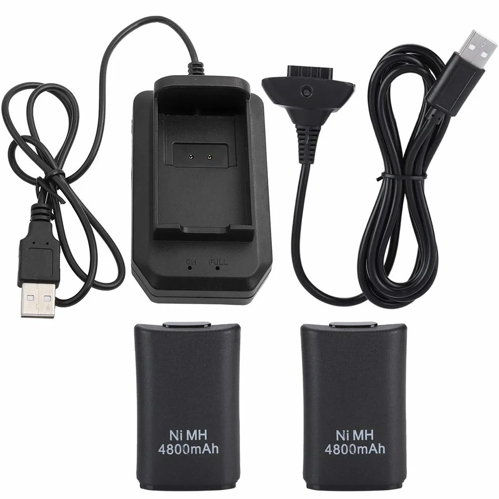 Batteria per 360, Pacchetto di Ricarica Controller per 360, Batteria di Backup per Controller 360 Durante i Giochi con Cavo di Ricarica USB e Base di Ricarica