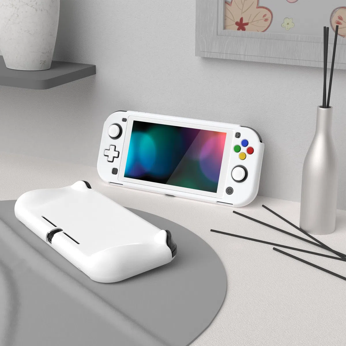 PlayVital Cover Custodia per Nintendo Switch Lite,Copertura Grip Ergonomica Rigida Pellicola Copri Analogici/Tasti Protezione per Switch Lite Console(ZealProtect)-Bianco