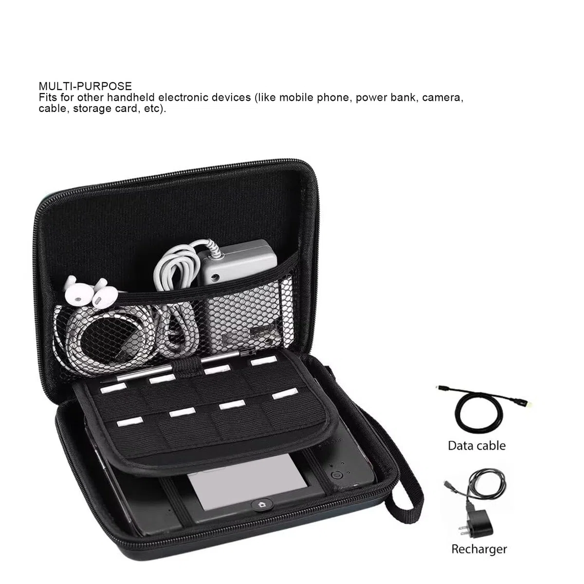 Custodia da Viaggio per Console per Carte da Gioco per Console 2DS e Altri Accessori, con 8 Supporti per Carte da Gioco (BLACK)