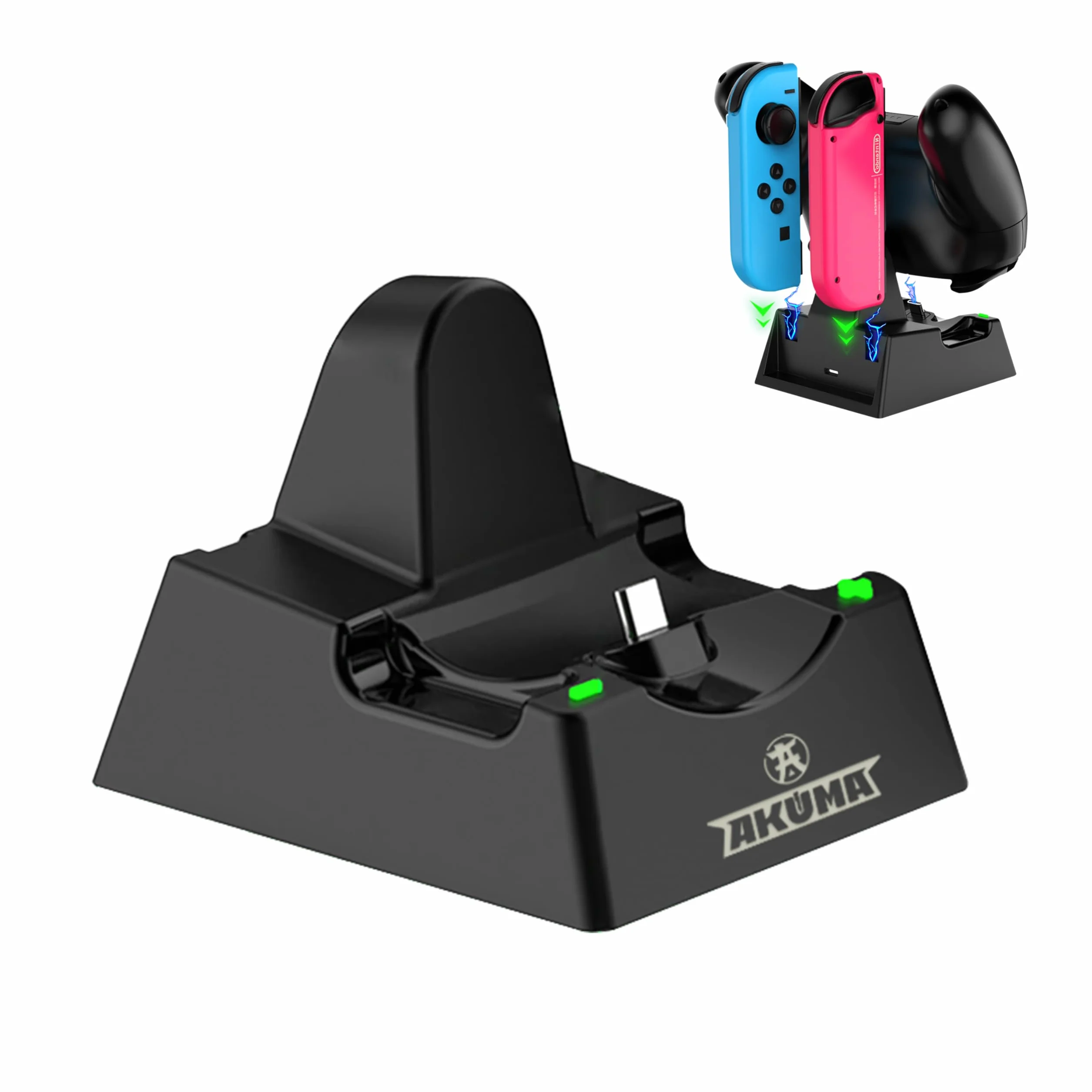 AKUMA Cyber V02 Stazione di Ricarica per Nintendo Switch - Controller Pro Controller, Joy-Cons, Switch/Switch OLED/Switch Lite Ricarica Intelligente - Nero