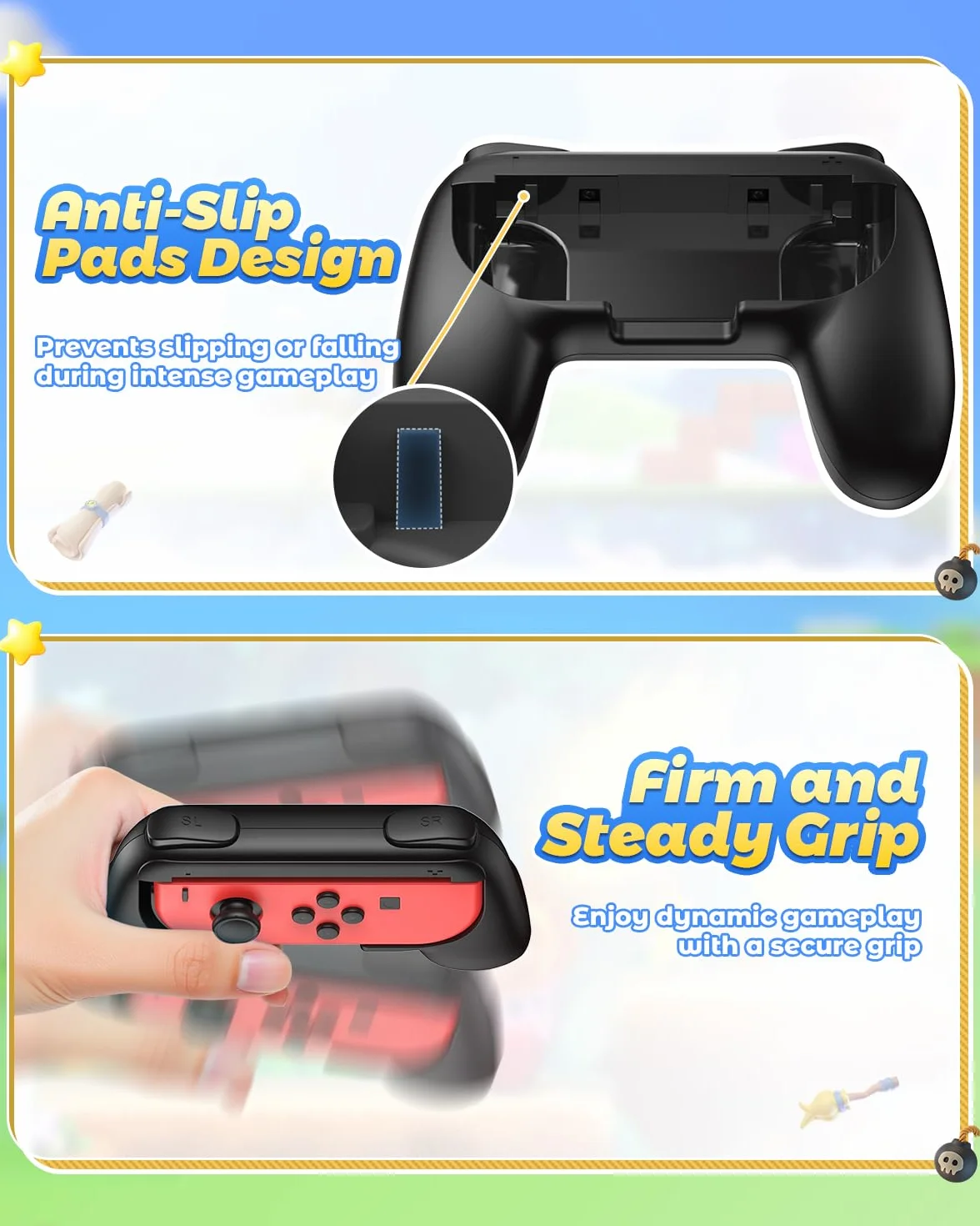 FYOUNG 2 Pack Impugnatura Compatibile con Joy Con, Comfort Manico Grip Titolare Accessori con Design Ergonomico e Maniglia Comodo Grip - Nero