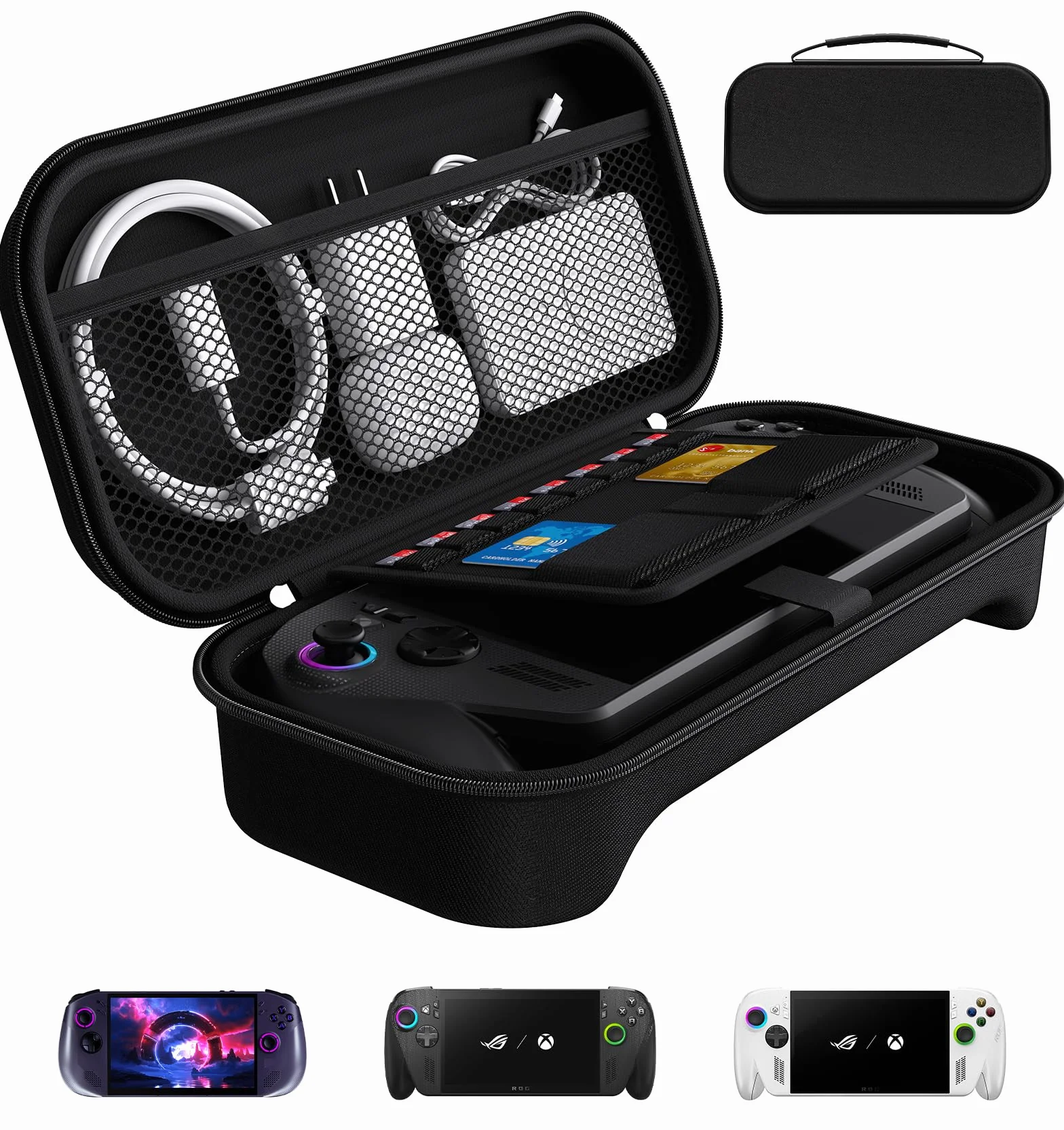 iVoler Custodia Protettiva per ASUS ROG Xbox Ally / ROG Xbox Ally X (7 Pollici), Borsa da Trasporto Antiurto con Scomparto Interno per Caricabatterie e 8 Slot Micro SD - Nero