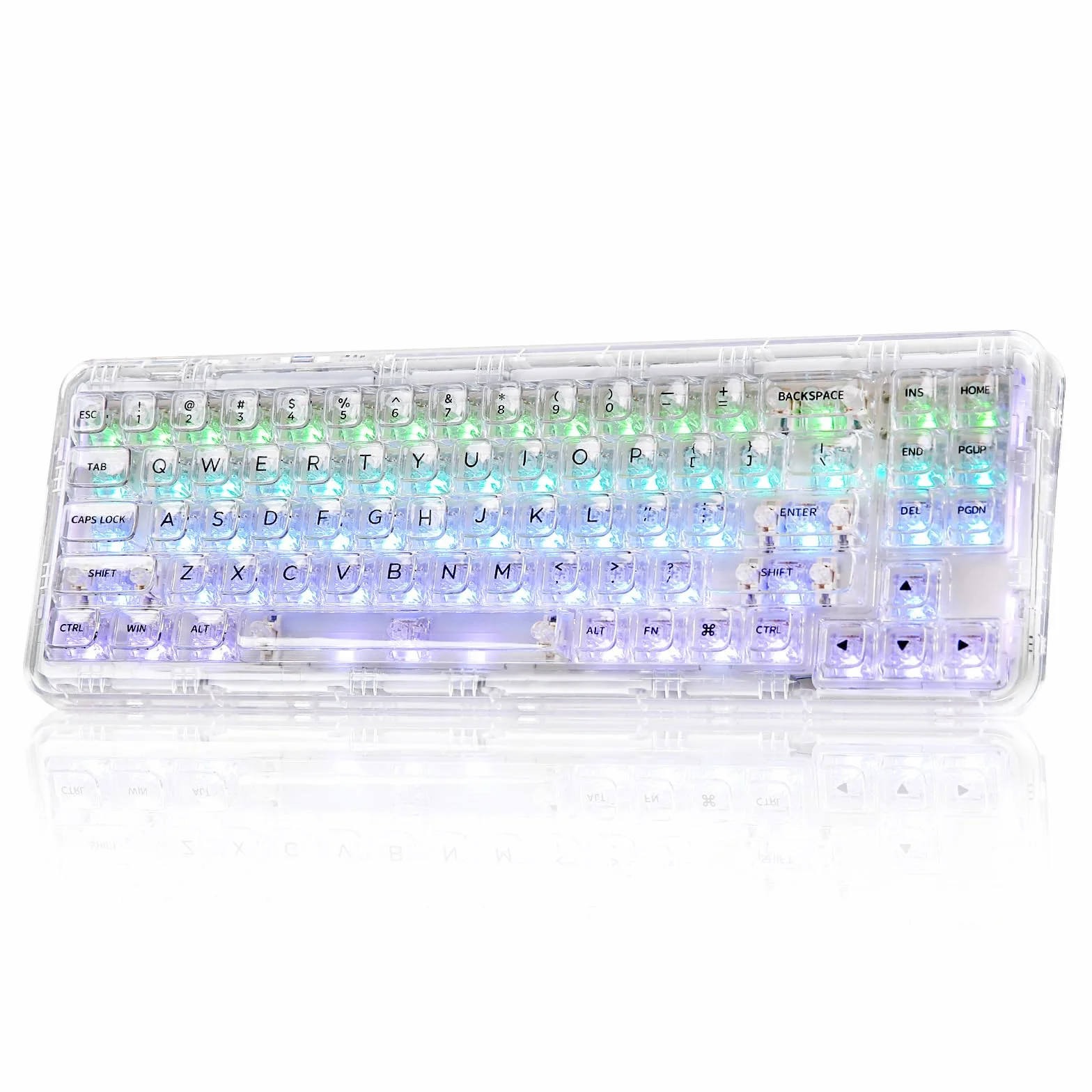 YUNZII X71 tastiera meccanica trasparente con i tappi chiari, BT5.0/2.4G/USB-C Wired Gaming Keyboard 68% Layout, guarnizione montare tastiera RGB senza fili per Win/Mac (Crystal Ice Switch, bianco)