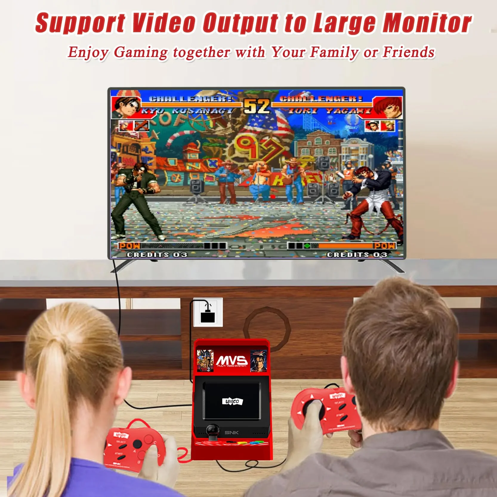UNICO MVS Mini Arcade e set di Controller Rossi [Cavo HDMI Incluso], Precaricati con 45 Giochi SNK con Licenza Ufficiale, Including The King of Fighters etc., Regali per Adulti e Bambini