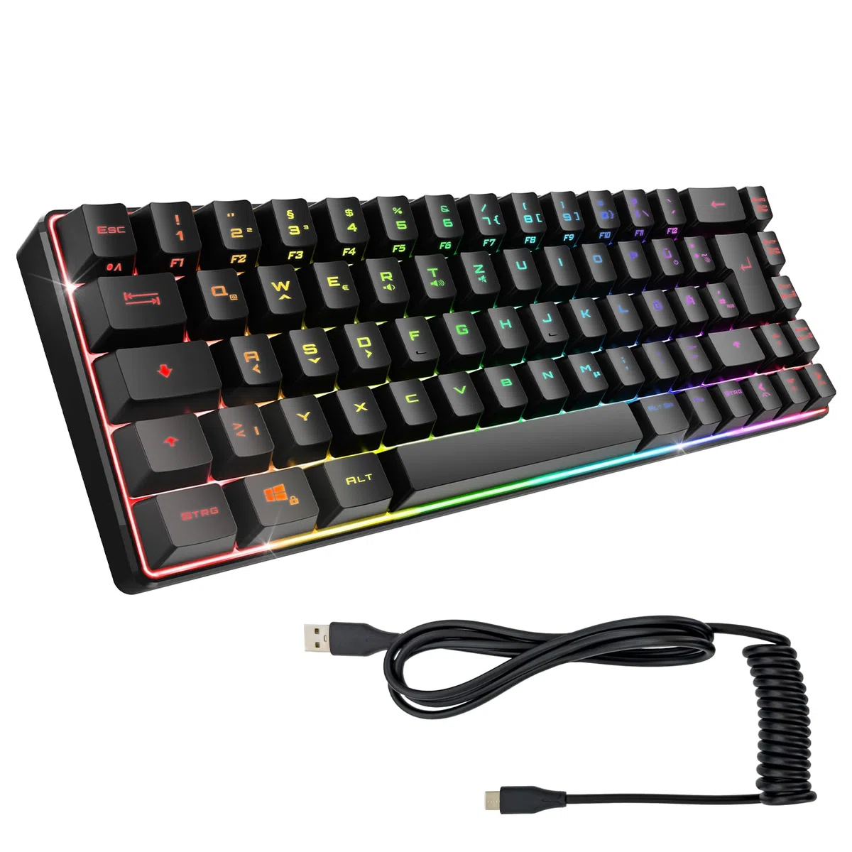 EMPIRE GAMING - K208 Tastiera cablata compatta TKL (DE-QWERTZ) a 69 tasti RGB - Cavo USB Type C rimovibile Plug & Play - PC/PS4/PS5/Xbox - 23 tasti anti-ghosting (nero)