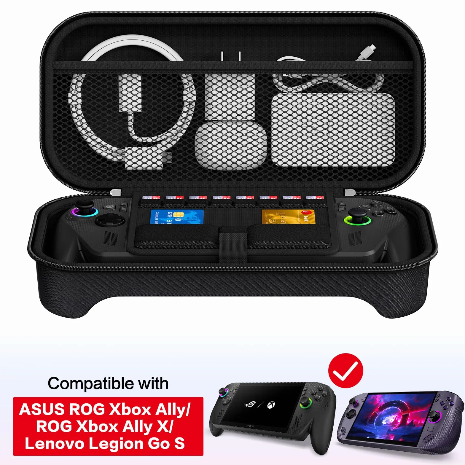 iVoler Custodia Protettiva per ASUS ROG Xbox Ally / ROG Xbox Ally X (7 Pollici), Borsa da Trasporto Antiurto con Scomparto Interno per Caricabatterie e 8 Slot Micro SD - Nero
