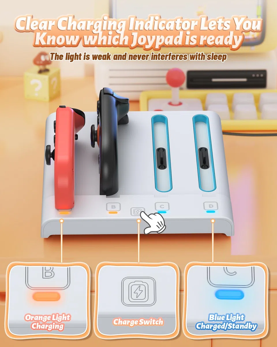 RGB Caricatore per Switch 2/Switch 1, FASTSNAIL Dock di ricarica compatibile con Switch 2 per Joycon 2, Controller accessorio per Switch 2/Switch 1