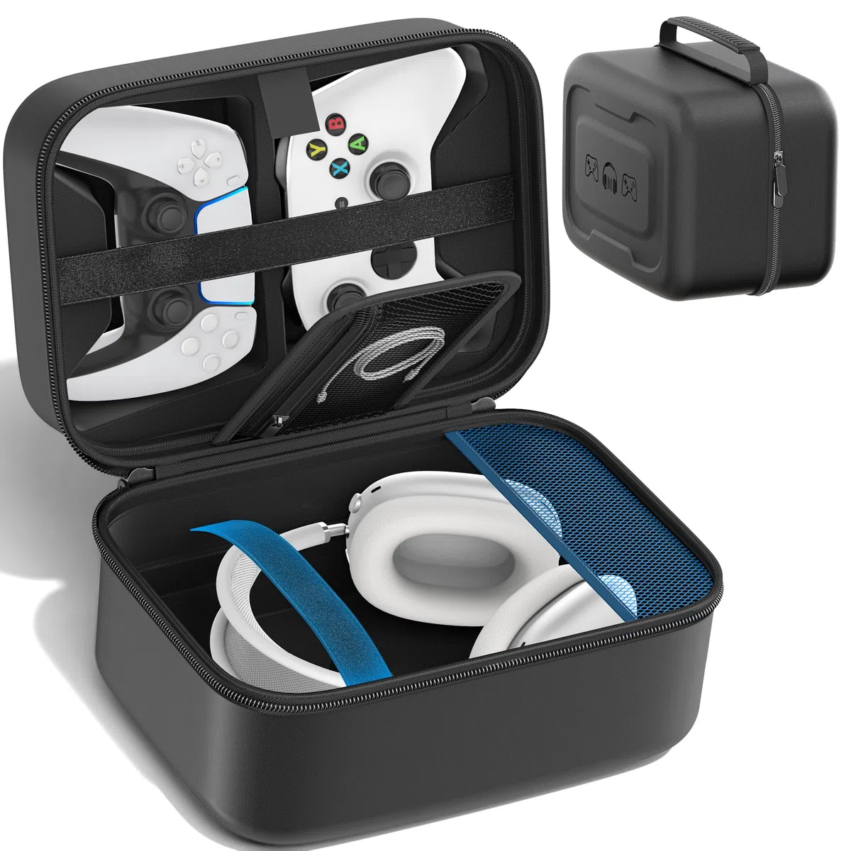 Custodia Universale per Cuffie e Controller, Custodia Rigida Protettiva per Controller PS5/PS4/Switch/Xbox, Grande Capacità Cuffie Borsa Portaoggetti con Tasca in Rete per Cavi
