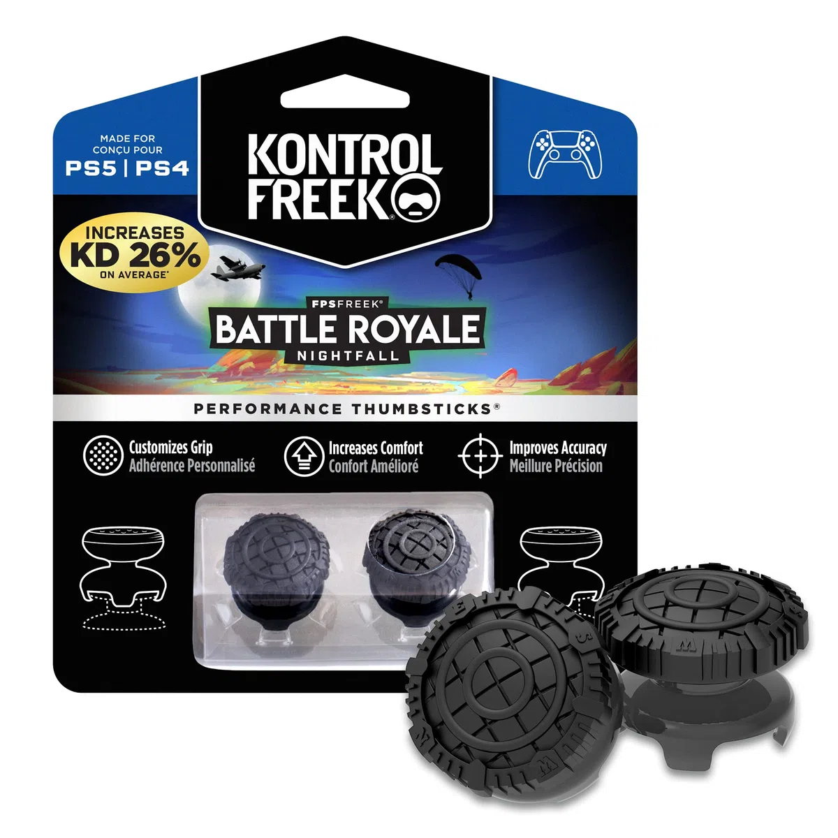 KontrolFreek FPS Freek Battle Royale Nightfall per Controller PlayStation 4 (PS4) e PlayStation 5 (PS5) | Performance Thumbsticks Copri Joystick di Gioco | 2 levette convesse alte (arrotondate) | Nero