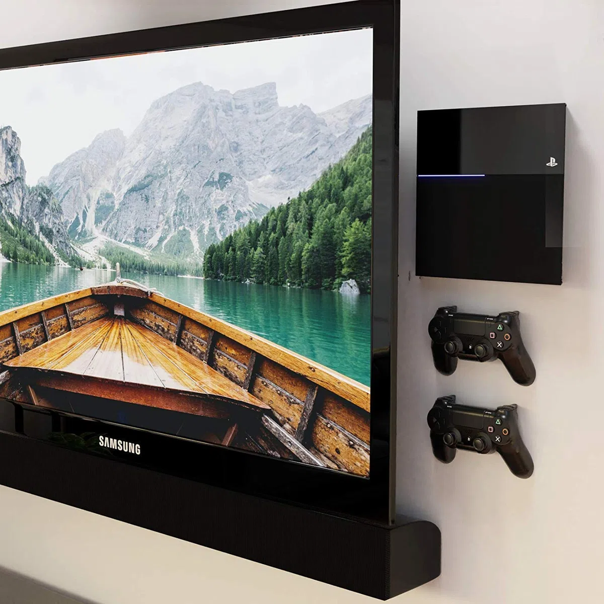 HumanCentric Supporto PS4 per PS4 Slim + 2 supporti per controller Bundle | Montaggio a parete o sul retro della TV