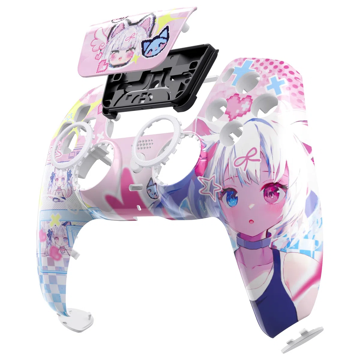 eXtremeRate Luna Cover per ps5 Controller,Shell Frontale Touchpad Ricambio,Scocca Ridisegnata&Anelli per ps5 Joystick BDM 010/020/030/040/050, MeWoow