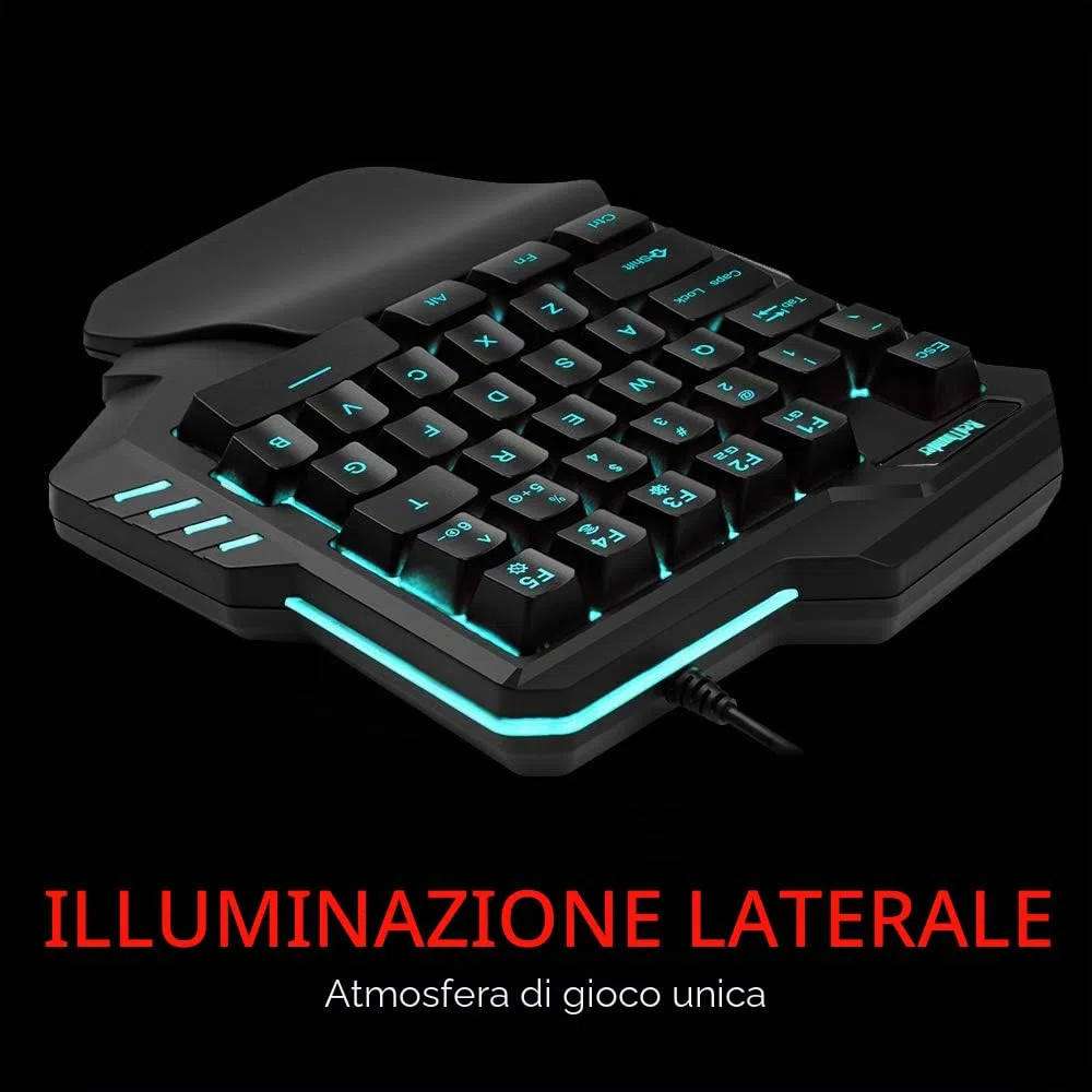 RedThunder G30 Tastiera da gioco meccanica RGB a una mano, 2 tasti macro integrati + 7 tasti programmabili, 35 tasti anti ghosting + design ergonomico per giocatori PC Mac PS5 Xbox One