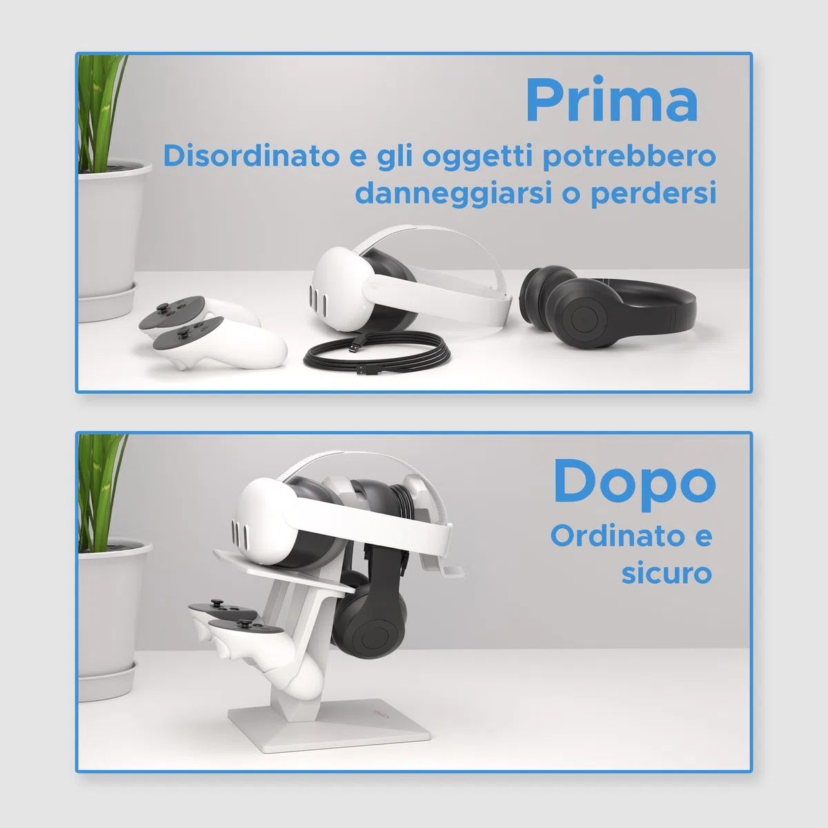 Digicharge Supporto per cuffie VR per Meta Quest 3S / Quest 3 / Oculus Quest 2 VR Mount Display Storage per cuffie e controller touch